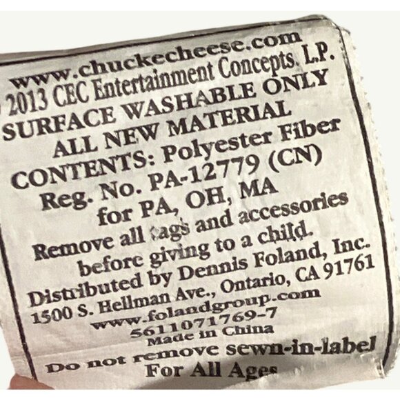 Chuck E. Cheese Plush Toy With Jeans & Purple Shirt - Picture 2 of 9